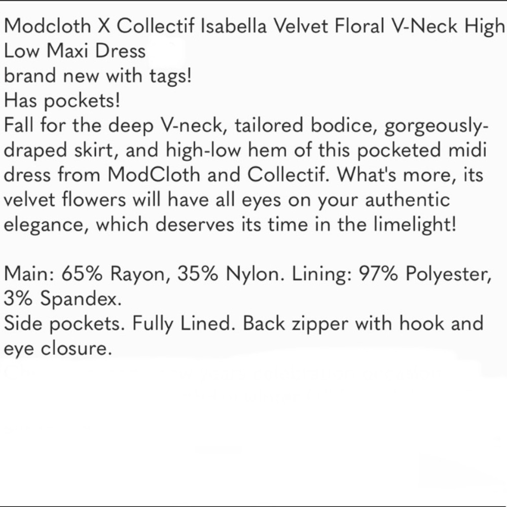 NOT FOR SALE ModCloth X Collectif Velvet Floral High Low Dress - Picture 12 of 12